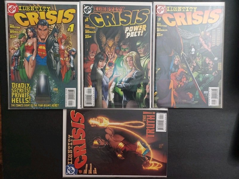 Identity Crisis #1-7 Complete Mini Series 1st Print - Justice League - NM (DC Comics, 2004), raw comic book in NM condition — front cover