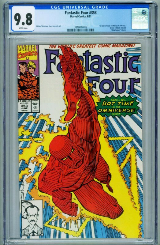 Fantastic Four #353 (Marvel Comics, 1991), CGC 9.8 graded comic book, Universal Blue label — front cover in its holder