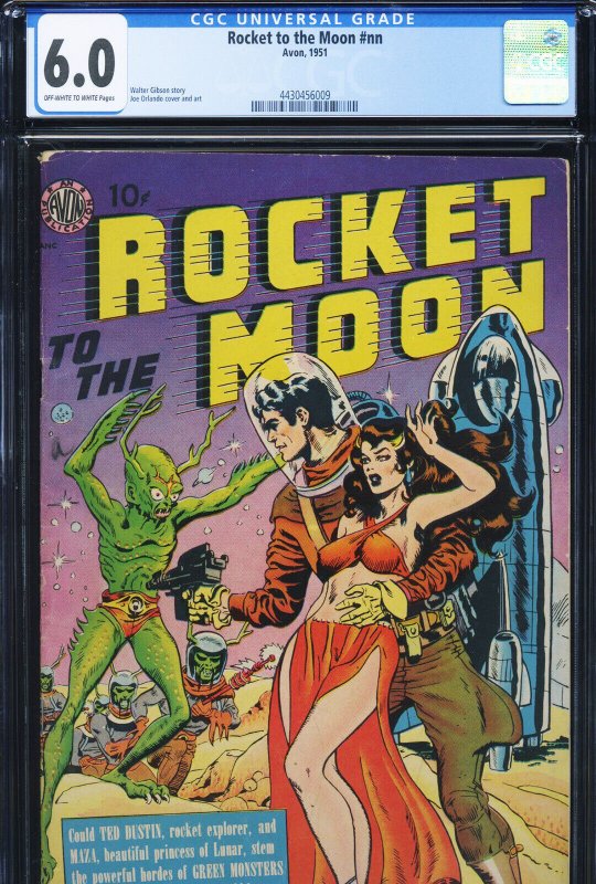 Rocket TO THE Moon nn - CGC-6.0, OW - Avon Classic by Joe Orlando - Golden Age (Avon Periodicals, 1951), CGC 6.0 graded comic book, Universal Blue label — front cover in its holder