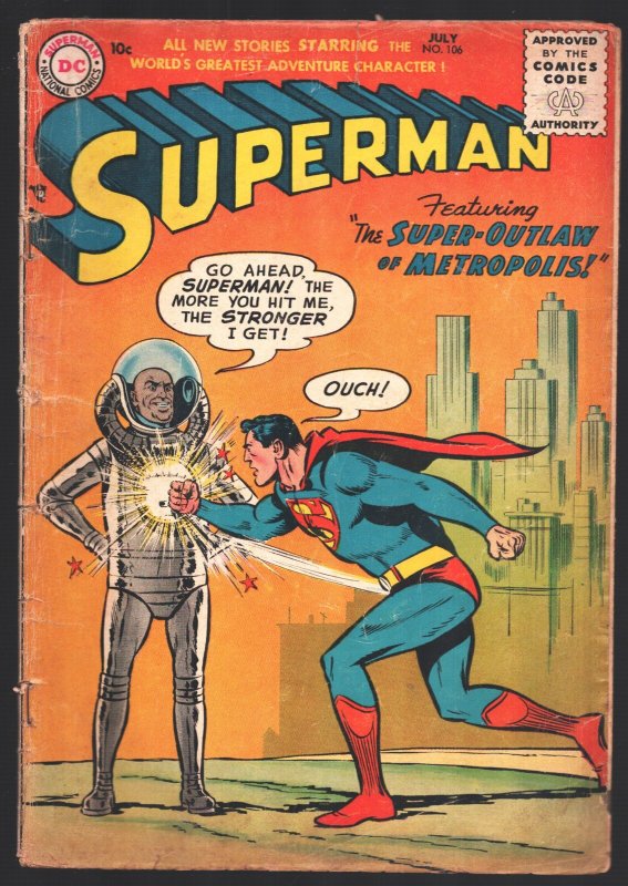 Superman #106 (DC Comics, 1956), raw, ungraded comic book — front cover