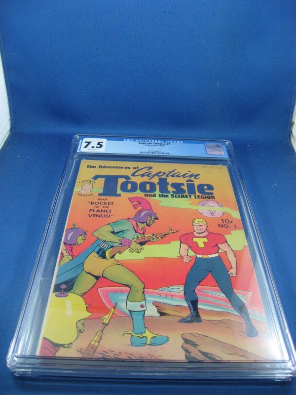 Captain Tootsie #1 (1950), CGC 7.5 graded comic book, Universal Blue label — front cover in its holder
