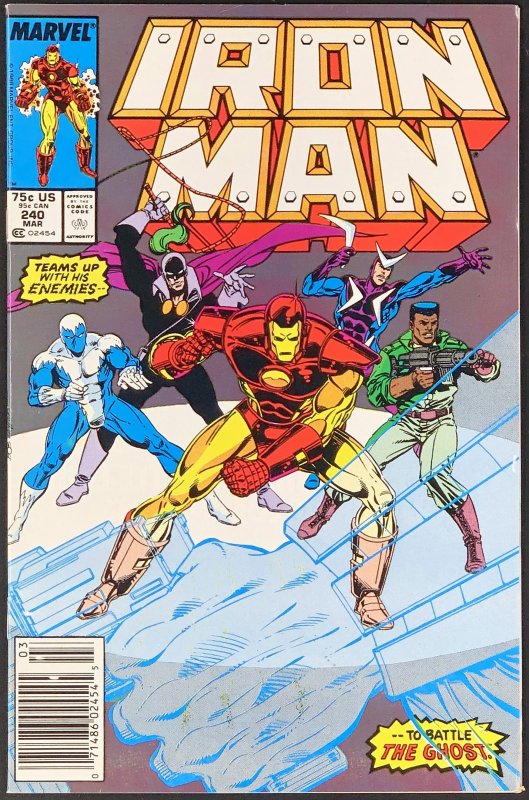 Iron Man #240 (Marvel Comics, 1989), raw comic book in VF/NM condition — front cover
