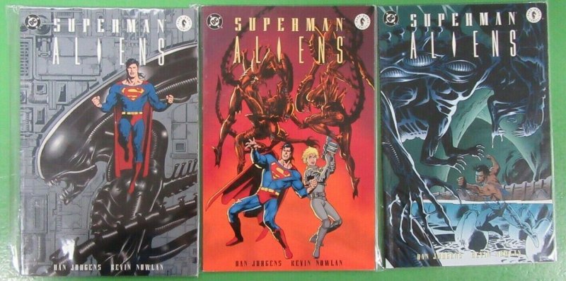Superman/Aliens #1-3 Complete Dark Horse Comics 1995 VF (Dark Horse Comics, 1995), raw comic book in VF condition — front cover