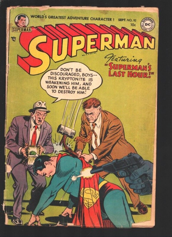Superman #92-1954-DC--"Superman's Last Hour"-Full Page ad for Jimmy Olsen #1-... (DC Comics, 1954), raw, ungraded comic book — front cover