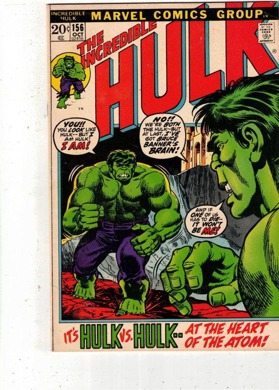 Incredible Hulk #156 (Marvel Comics, 1972), raw comic book in VF/NM condition — front cover