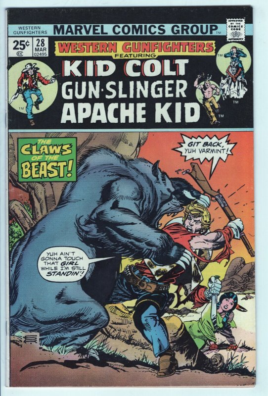 Western Gunfighters #28 - 5.5 - OW - Kid Colt - Apache Kid - Gun-Slinger (Atlas Comics), raw comic book in 5.5 condition — front cover