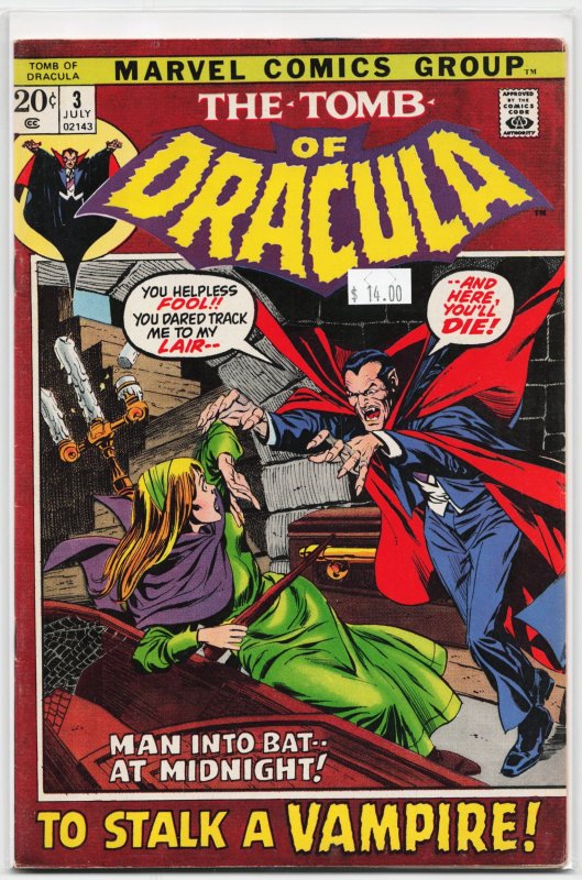 Tomb of Dracula #3 (Marvel Comics, 1972), raw, ungraded comic book — front cover