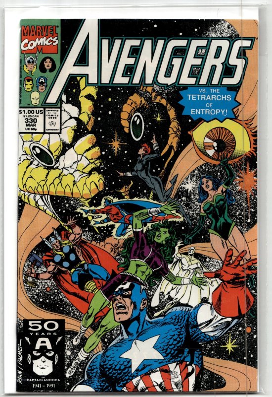 The Avengers #331 (Marvel Comics, 1991), raw, ungraded comic book — front cover