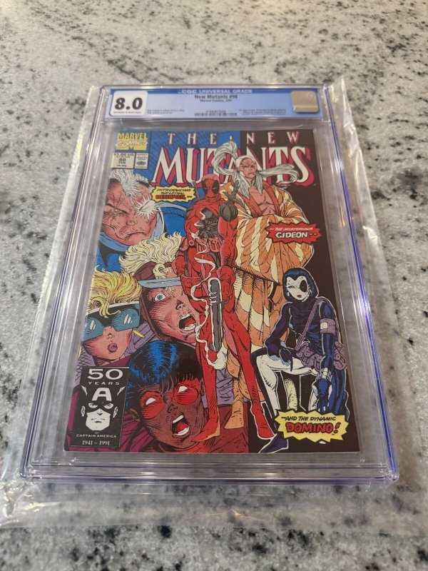 The New Mutants #98 (Marvel Comics, 1991), CGC 8.0 graded comic book, Universal Blue label — front cover in its holder