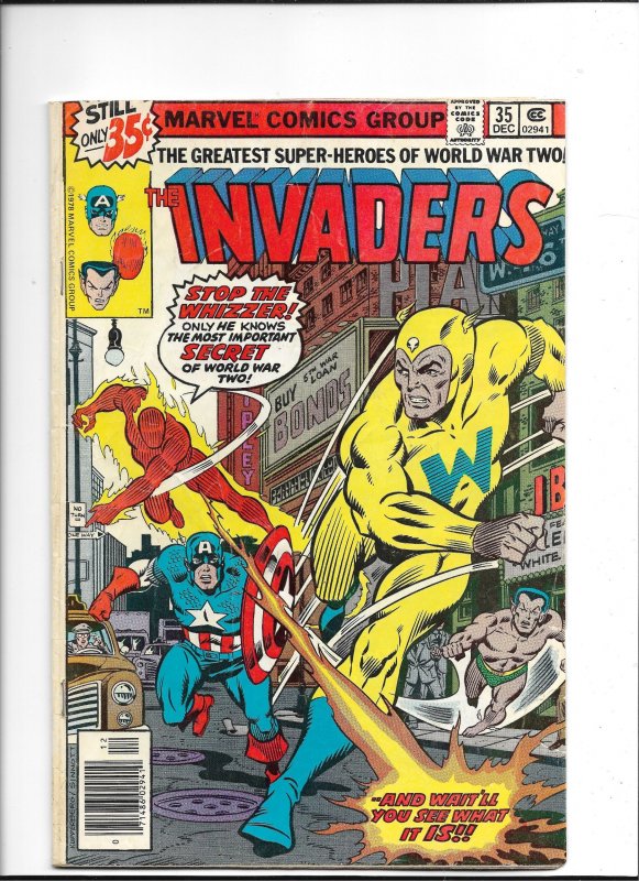 The Invaders #35 (Marvel Comics, 1978), raw, ungraded comic book — front cover