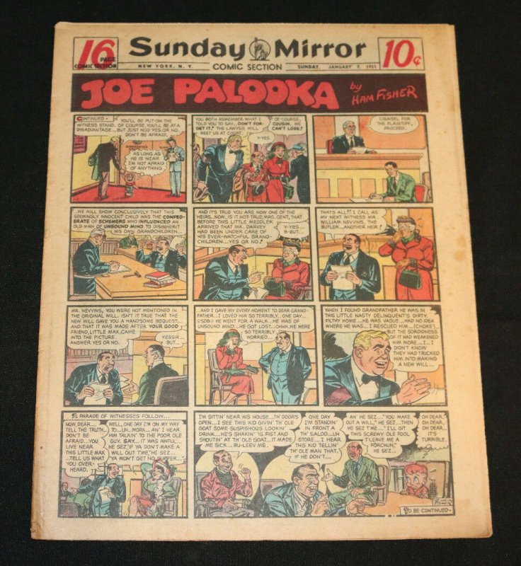 1951 Sunday Mirror Weekly Comic Section January 7th (Fine) Superman Wayne Boring (1951), raw, ungraded comic book — front cover