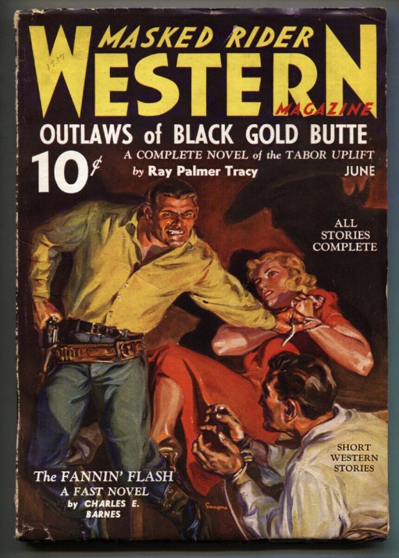 Pulp: Masked Rider Western Pulp June 1937- Saunders Cover- Black Gold Butte (1937), raw, ungraded comic book — front cover