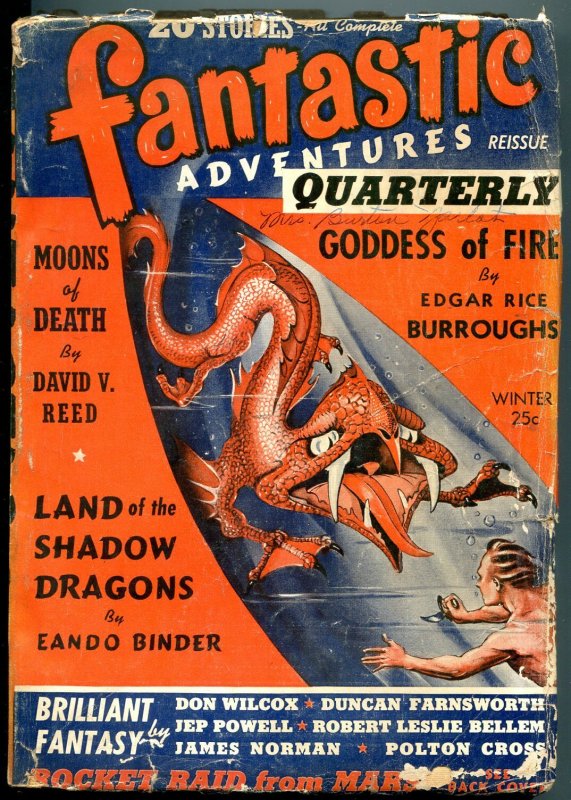Pulp: Fantastic Adventures Quarterly Wint 1941-Rice Burroughs Vg- (1941), raw comic book in VG- condition — front cover