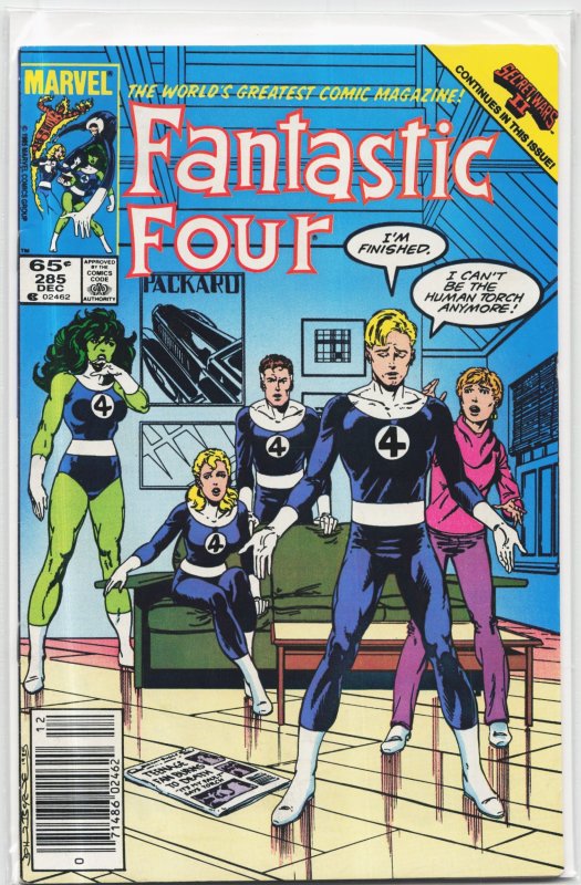 Fantastic Four #285 (Marvel Comics, 1985), raw, ungraded comic book — front cover