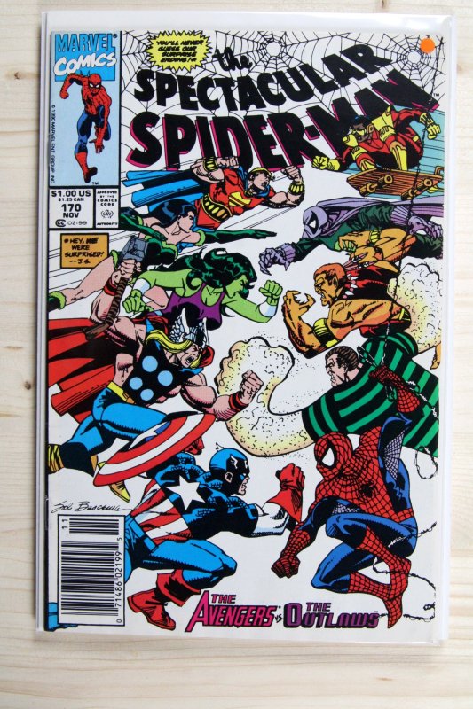 The Spectacular Spider-Man #170 (Marvel Comics, 1990), raw comic book in VF 8.0 condition — front cover