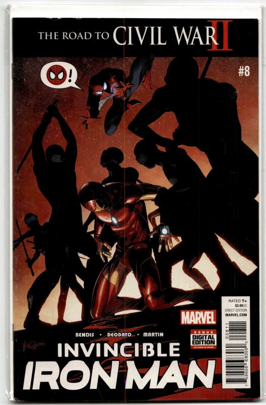 Invincible Iron Man #8 (Marvel Comics, 2016), raw, ungraded comic book — front cover
