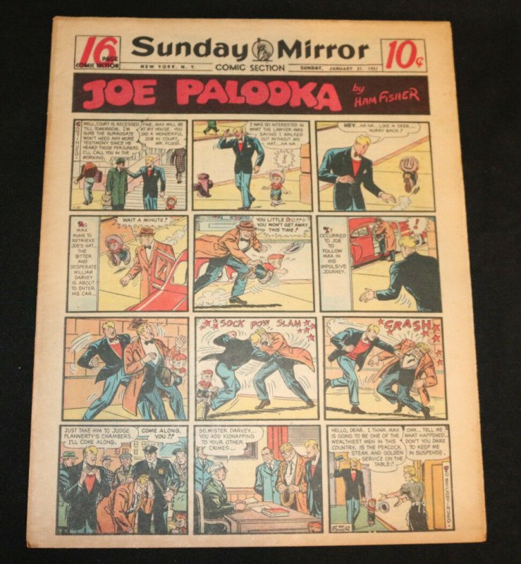 1951 Sunday Mirror Weekly Comic Section January 21st (VF) Superman Lil Abner (1951), raw comic book in VF condition — front cover