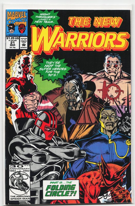 The New Warriors #21 (Marvel Comics, 1992), raw, ungraded comic book — front cover