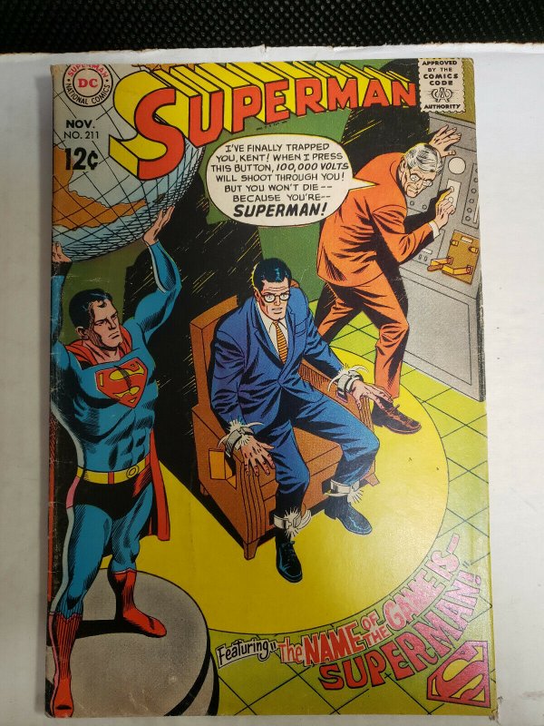 Superman Issue #211 (1968), raw comic book in VG condition — front cover