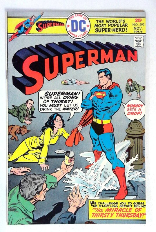 Superman #293 (DC Comics, 1975), raw comic book in VF condition — front cover