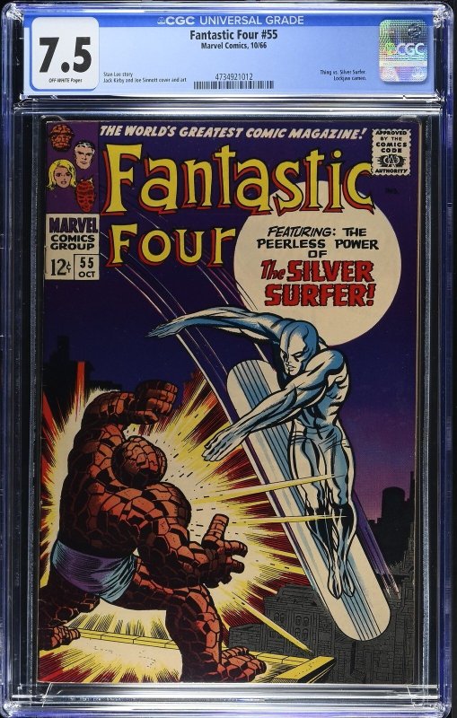Fantastic Four #55 (Marvel Comics, 1966), CGC 7.5 graded comic book, Universal Blue label — front cover in its holder