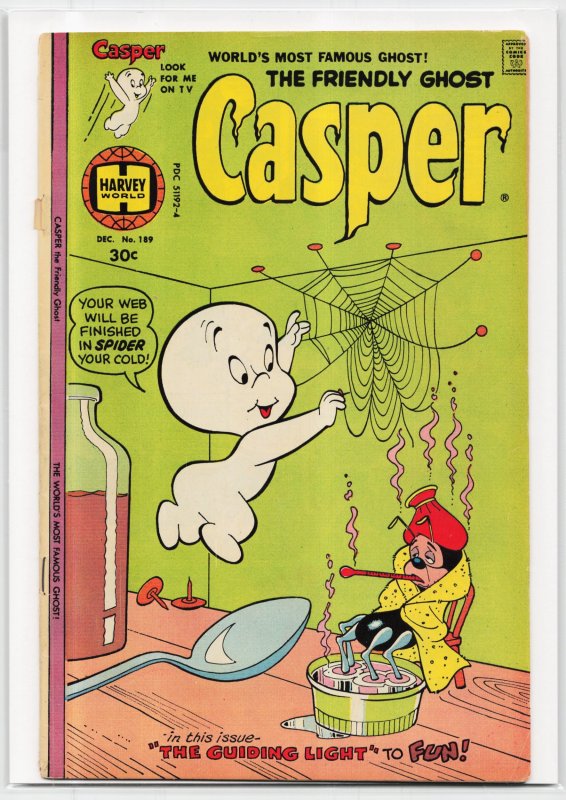 The Friendly Ghost Casper #189 (Harvey Comics), raw, ungraded comic book — front cover