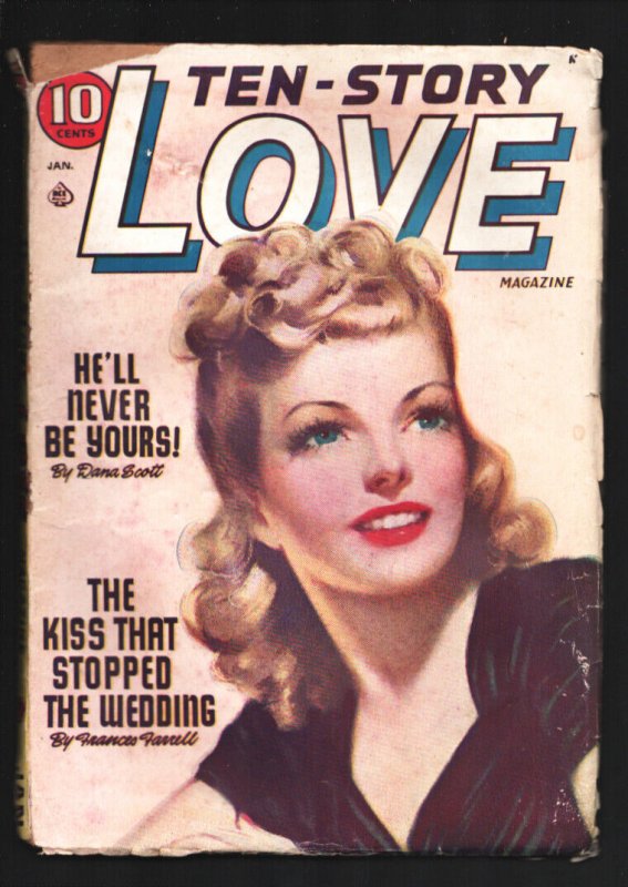 Pulp: Ten-Story Love 1/1943-Pin-up Girl Style Portrait Cover-"the Kiss That ..., raw, ungraded comic book — front cover