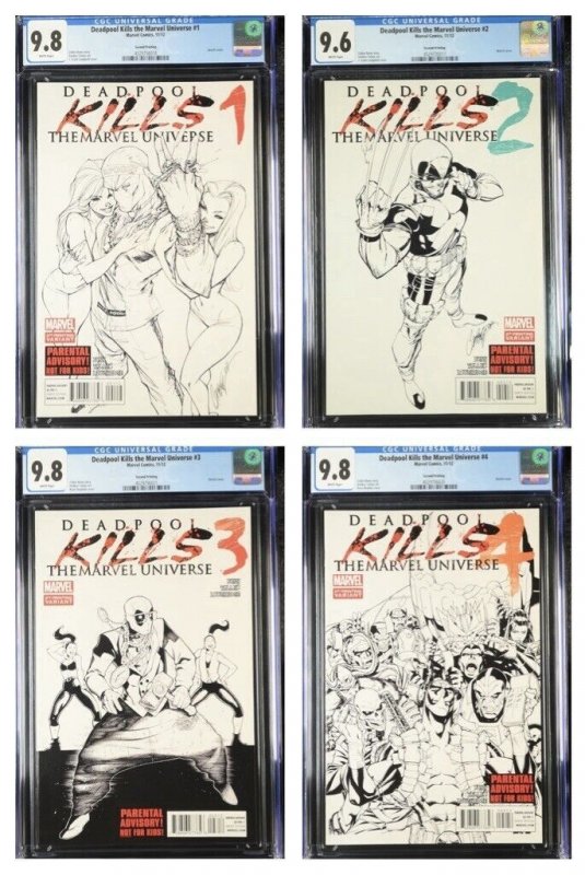 CGC 9.8/9.6 Deadpool Kills the Marvel Universe #1 2 3 4 2nd Print SET Campbell, CGC 9.8 graded comic book, Universal Blue label — front cover in its holder