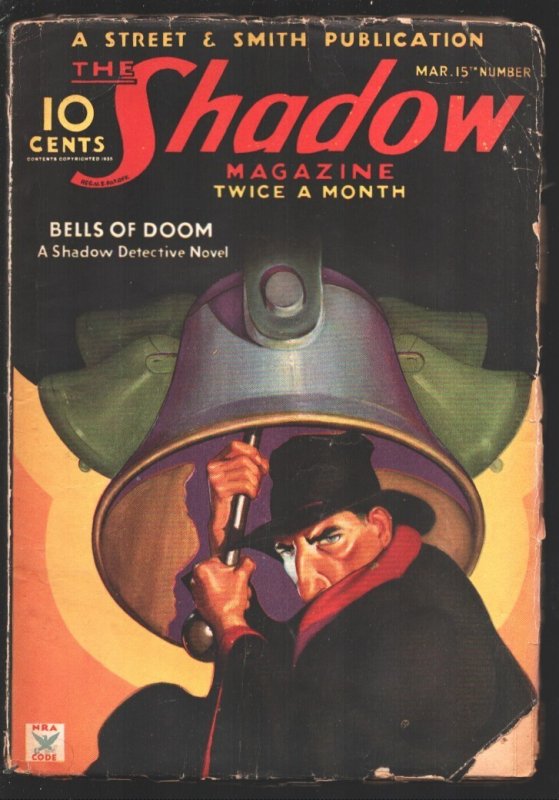 Shadow 3/15/1935-"Bells of Doom" by Maxwell Grant-Hero Pulp-G/VG, raw comic book in VG condition — front cover