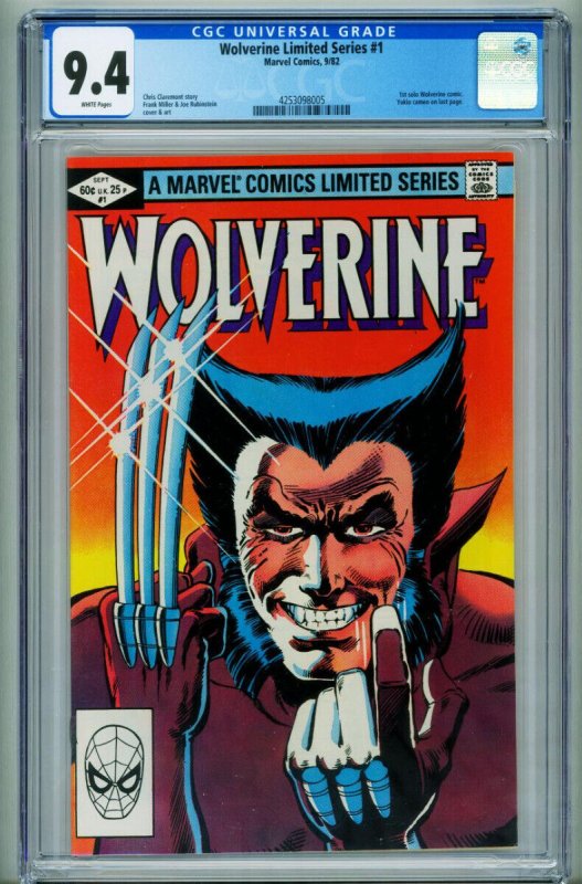 Wolverine Limited Series #1 (Marvel Comics), CGC 9.4 graded comic book, Universal Blue label — front cover in its holder