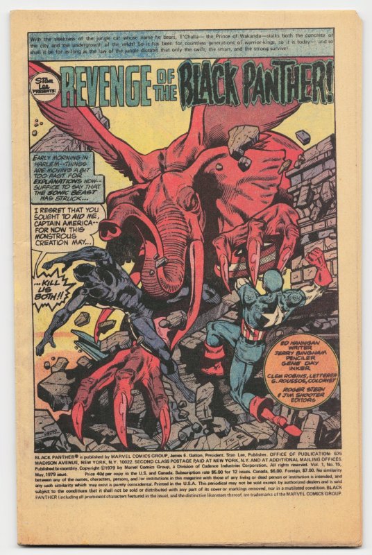 Black Panther #15 (Marvel Comics, 1979), raw, ungraded comic book — front cover