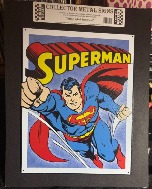 Flying Superman the Man of Steel 12.5x16" Collector Metal Sign FVF 7.0 DC Comics (DC Comics), raw comic book in 7.0 condition — front cover