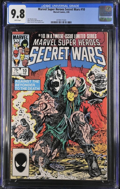 Marvel Super Heroes Secret Wars #10 (Marvel Comics, 1985), CGC 9.8 graded comic book, Universal Blue label — front cover in its holder