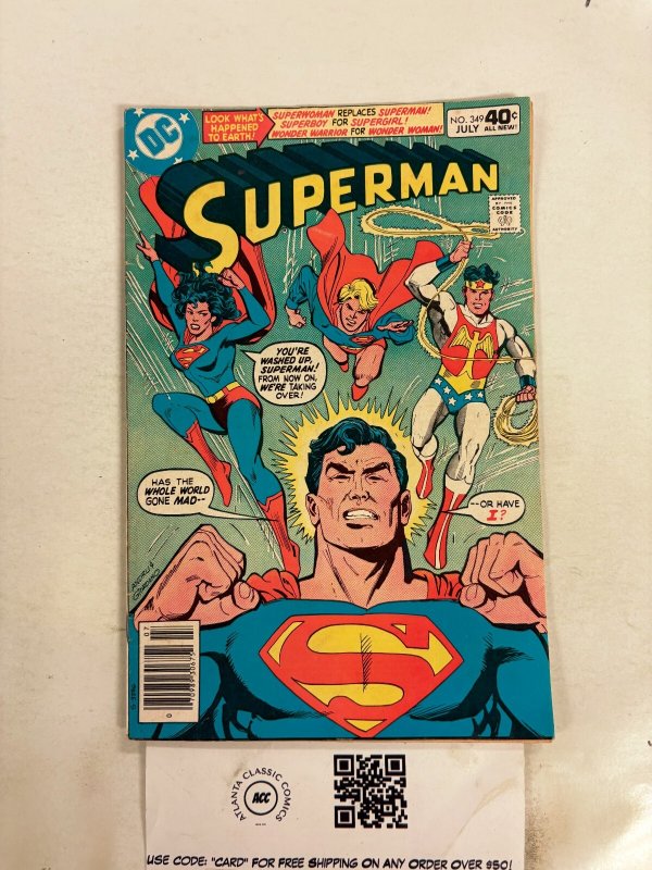 Superman #349 (DC Comics, 1980), raw comic book in FN condition — front cover