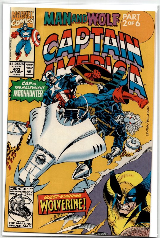 Captain America #403 (Marvel Comics, 1992), raw, ungraded comic book — front cover