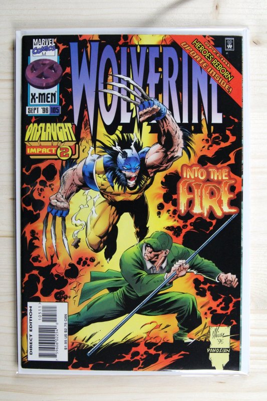 Wolverine #105 (Marvel Comics, 1996), raw comic book in NM- 9.2 condition — front cover
