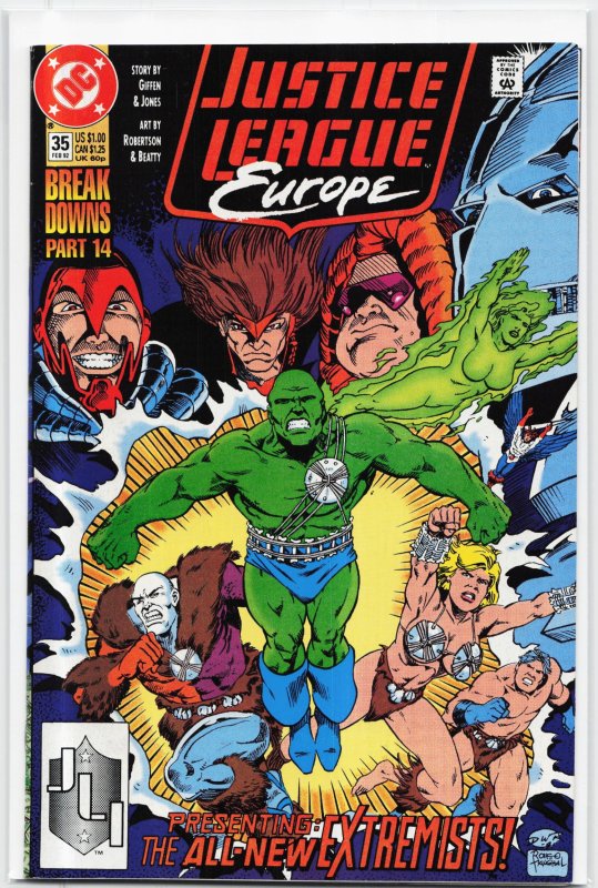 Justice League Europe #35 (DC Comics, 1992), raw, ungraded comic book — front cover