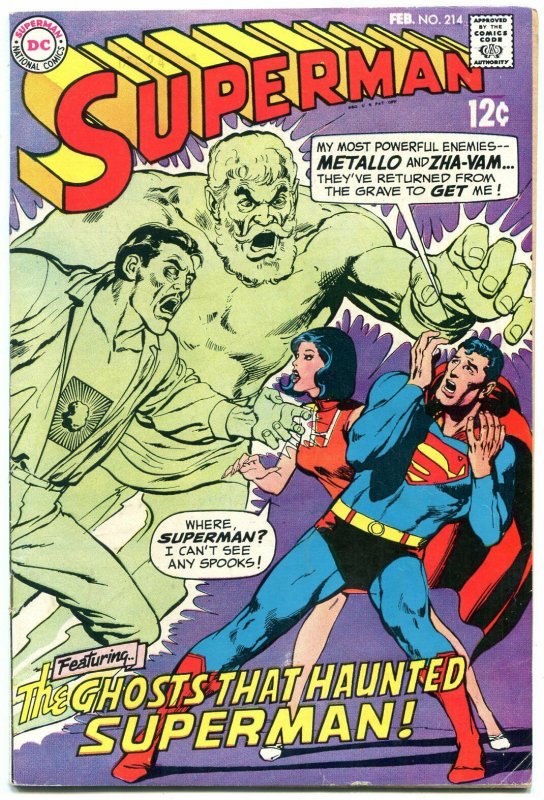 Superman #214 (DC Comics, 1969), raw comic book in VG condition — front cover
