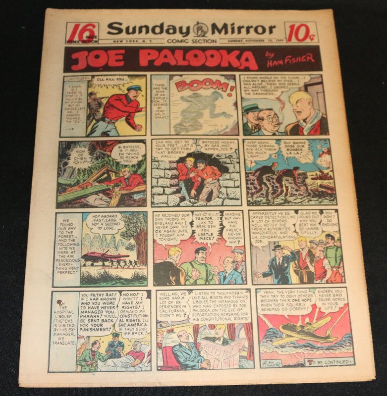 1949 Sunday Mirror Weekly Comic Section November 13th (VF) Superman King Arthur (1949), raw comic book in VF condition — front cover
