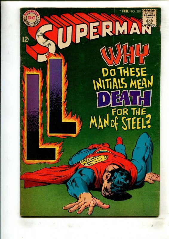 Superman #204 (DC Comics, 1968), raw comic book in 4.5 condition — front cover