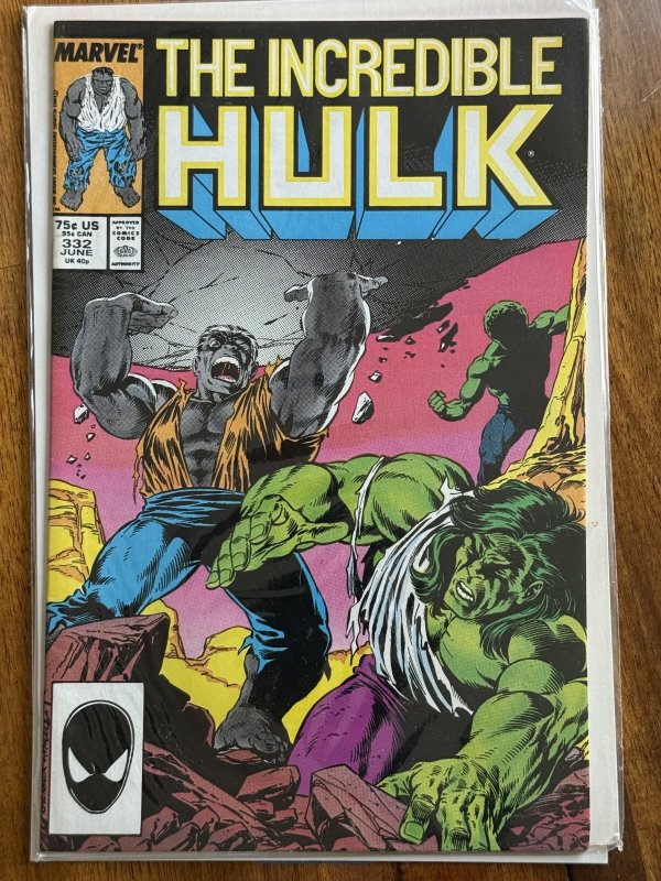 The Incredible Hulk #332 (Marvel Comics, 1987), raw comic book in NM- 9.2 condition — front cover
