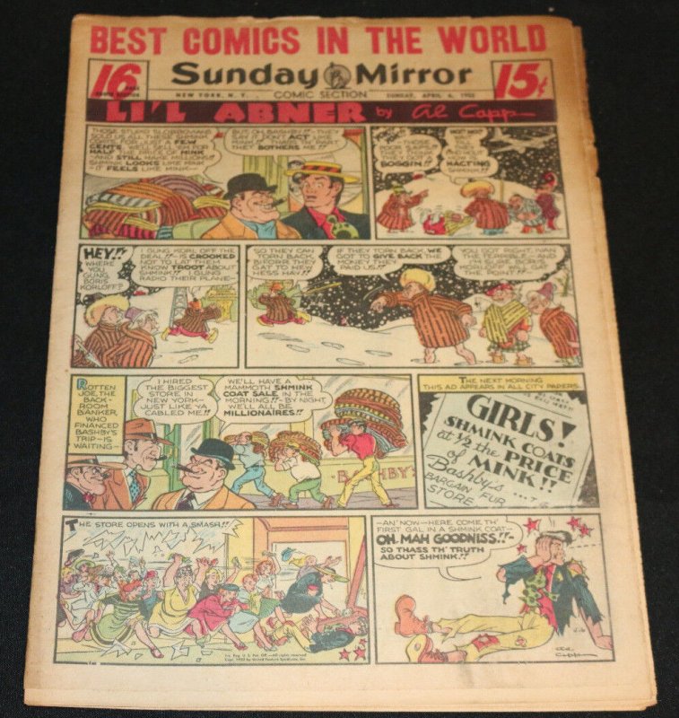 1952 Sunday Mirror Weekly Comic Section April 6th (VG) Superman Lois and Clark (1952), raw comic book in VG condition — front cover
