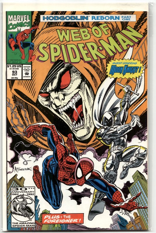 Web of Spider-Man #93 (Marvel Comics, 1992), raw, ungraded comic book — front cover