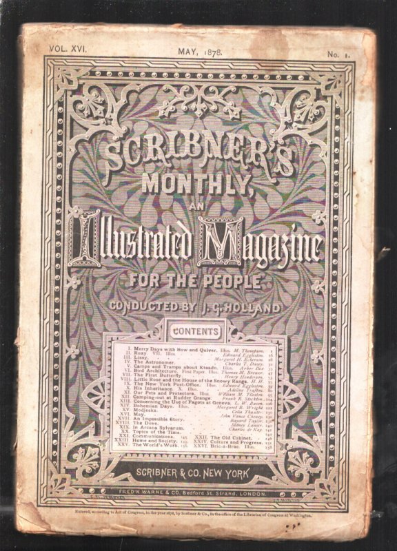 Scribner's Monthly 5/1878-archery Feature bow & Arrow Accuracy vs Rifle-NY Po..., raw, ungraded comic book — front cover