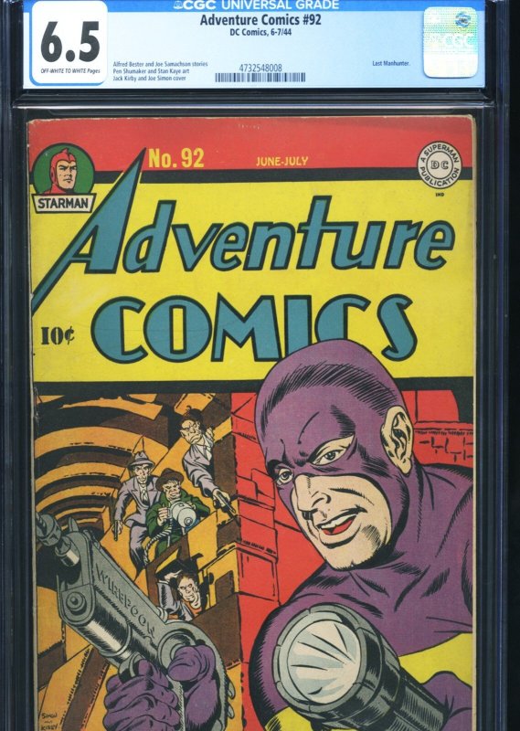 Adventure Comics #92 (DC Comics), CGC 6.5 graded comic book, Universal Blue label — front cover in its holder