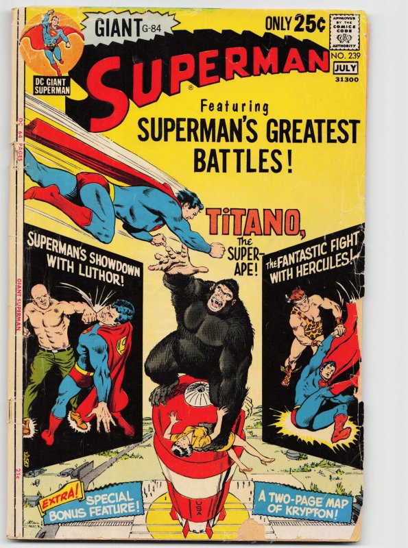 Superman #239 (DC Comics, 1971), raw, ungraded comic book — front cover