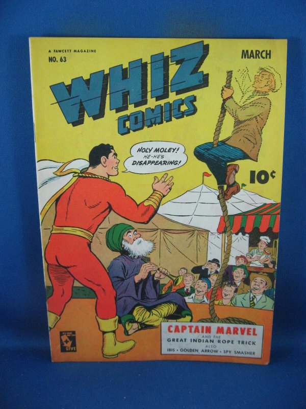 Whiz Comics #63 (Fawcett Publications, 1945), raw comic book in VF condition — front cover