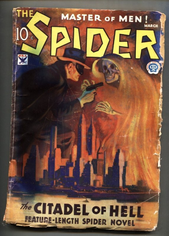 The Spider March 1934- Citadel of Hell-1st Spider in Costume on Cvr-pulp Magazin (1934), raw, ungraded comic book — front cover