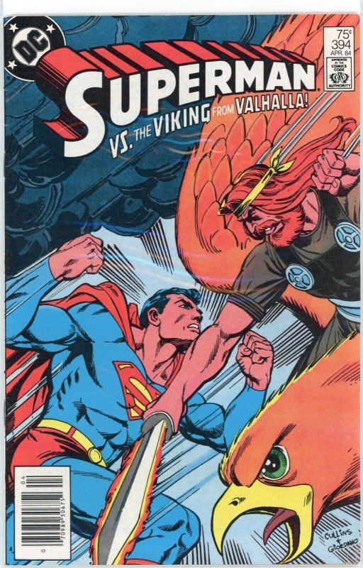 Superman #394 (DC Comics, 1984), raw comic book in VF+ 8.5 condition — front cover