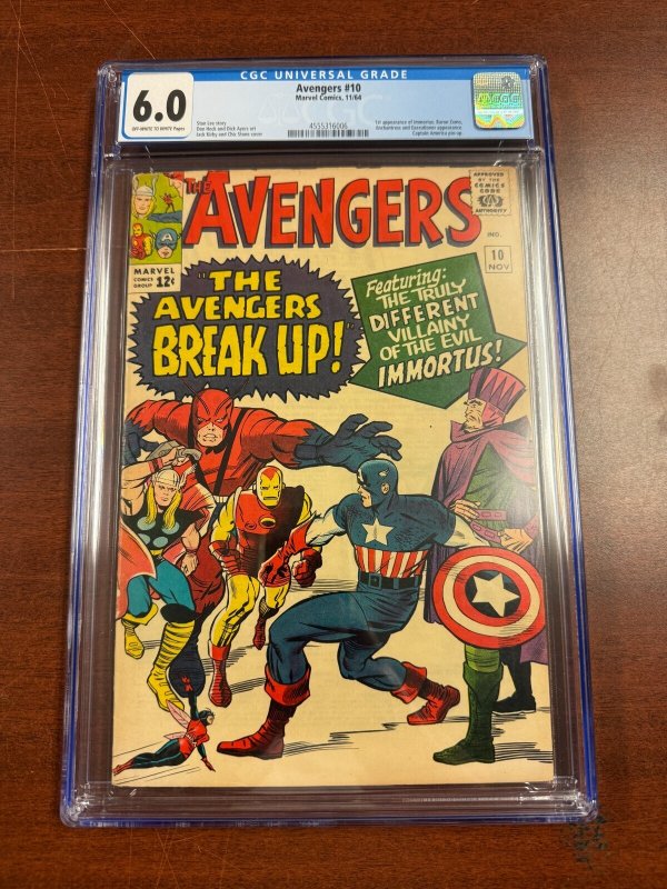 Avengers #10 (Marvel Comics), CGC 6.0 graded comic book, Universal Blue label — front cover in its holder